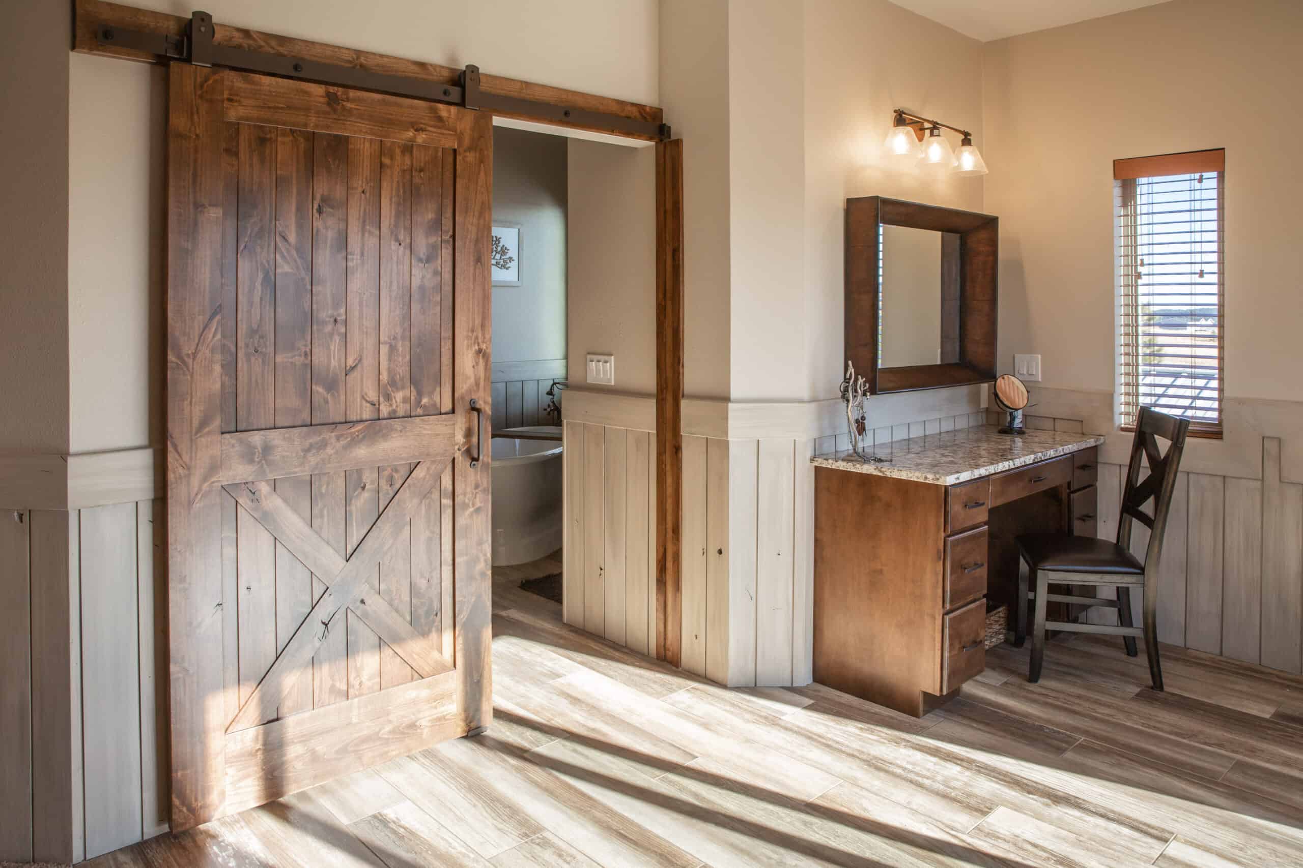 bathroom remodeling barndoor and vanity