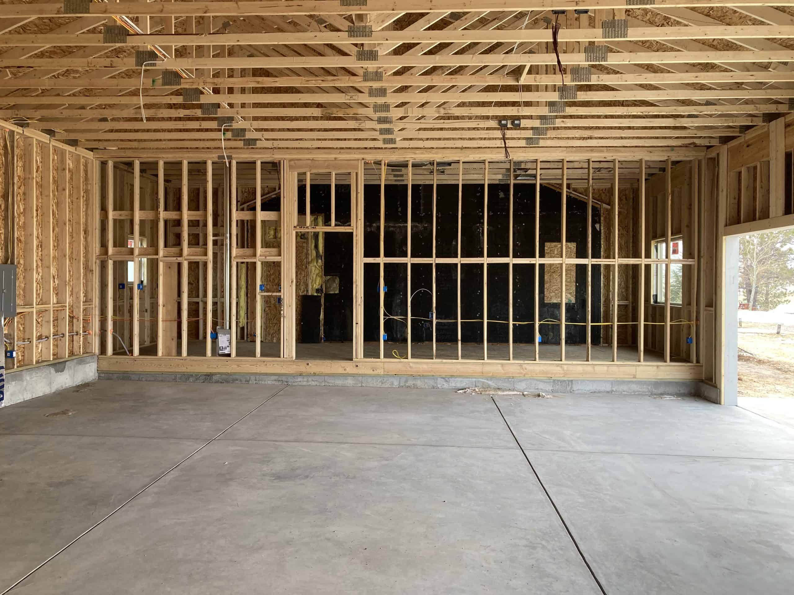 Interior framing for new garage addition