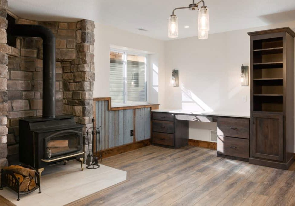 basement finish with knotty alder trim