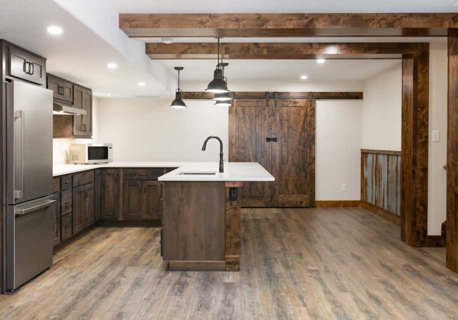 Kitchen remodel with Knotty alder beams scaled