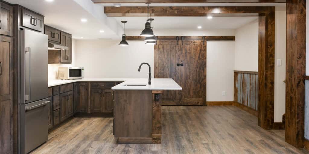 Kitchen remodel with Knotty alder beams scaled